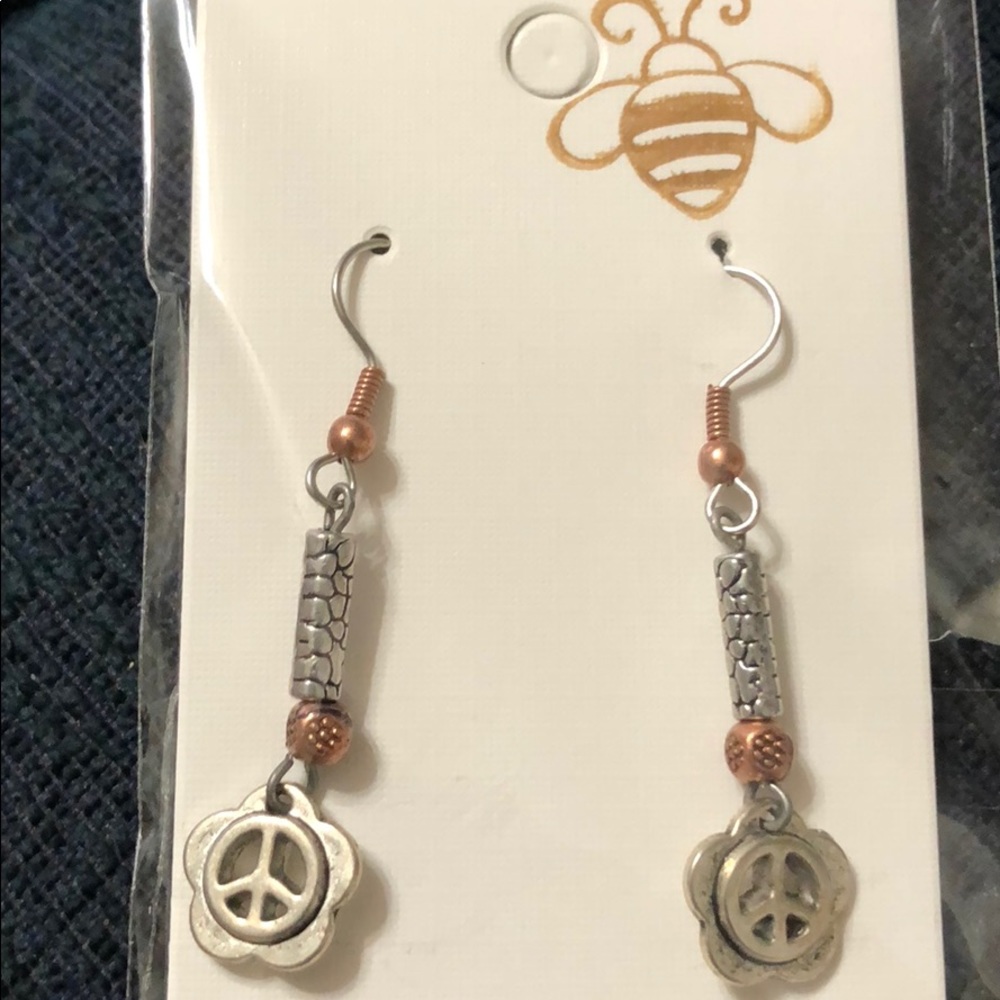 Flower peace sign hippie earrings